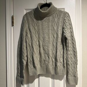Jeanne Pierre Cotton Turtleneck Cable Knit Sage Grey Green Sweater Women’s M